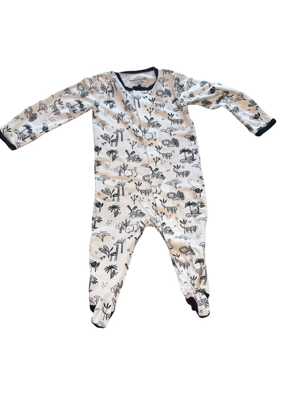 Magnetic Me Neutral Safari Print Footed One-Piece Pajamas - Cream & Black